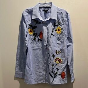 NWOT Talbots Women’s Blue Pinstripe Embroidered Button Down Shirt, Small